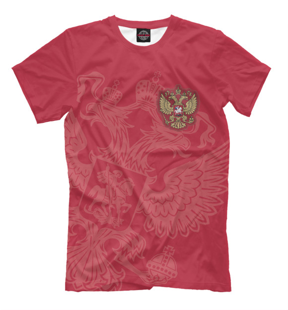 Мужская футболка с изображением Герб России красный цвета Белый
