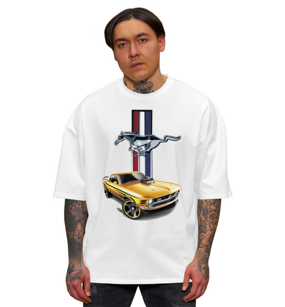 Мужская футболка оверсайз с изображением Mustang цвета Белый