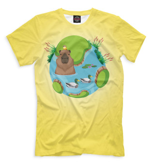 Мужская футболка Капибара в пруде