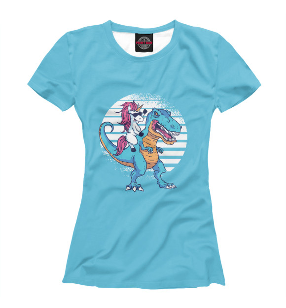 Футболка для девочек с изображением Единорог на динозавре цвета Белый