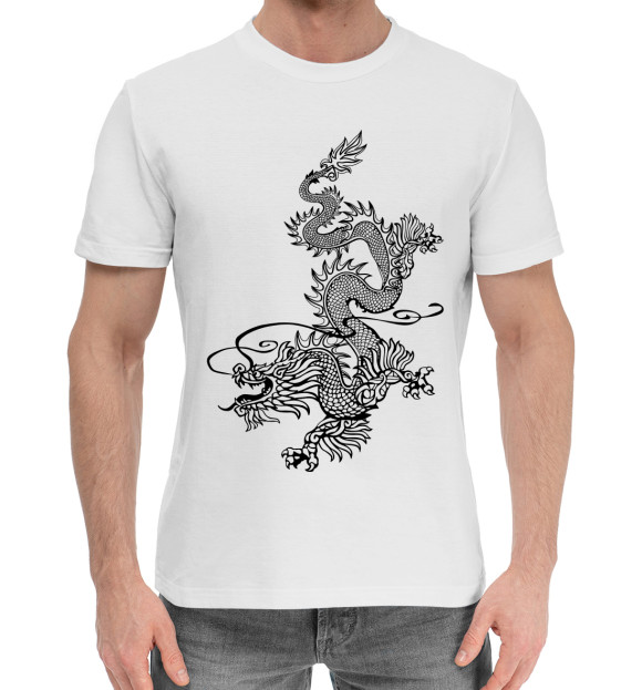 Мужская хлопковая футболка с изображением Драконы цвета Белый