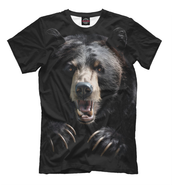 Мужская футболка с изображением Бурый атакующий медведь цвета Белый