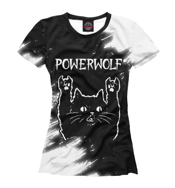 Футболка для девочек с изображением Powerwolf + Рок Кот цвета Белый