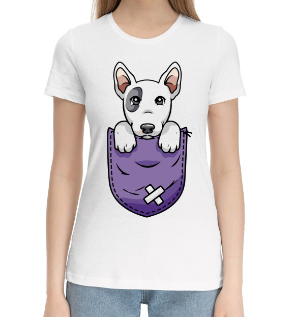 Женская хлопковая футболка с изображением Puppy цвета Белый