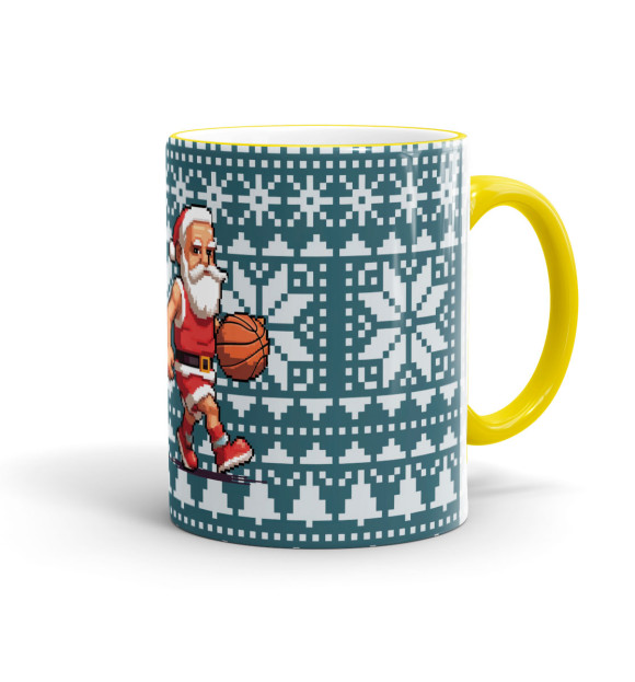 Кружка с изображением Пиксельный санта баскетболист цвета желтый