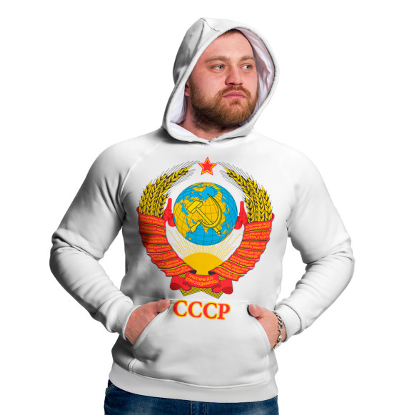 Мужское худи с изображением Герб СССР цвета Белый
