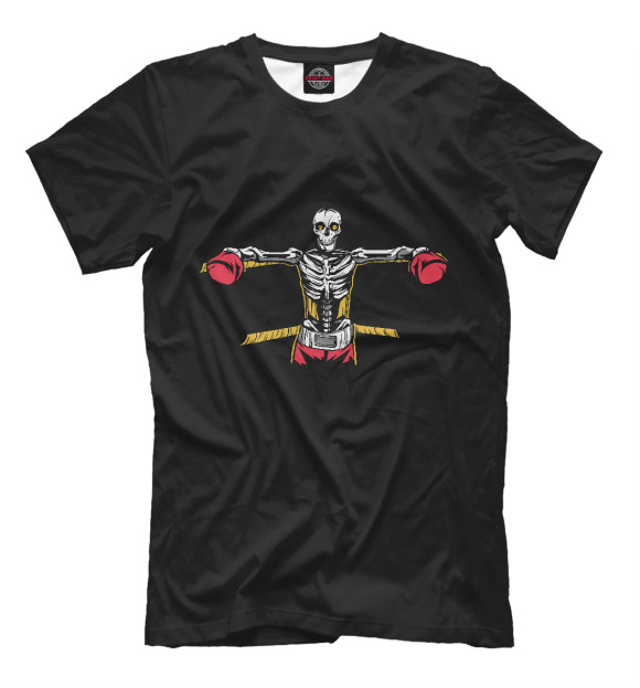 Мужская футболка с изображением Скелет боксёр цвета Белый