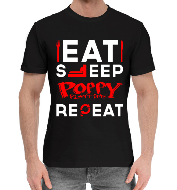 Мужская хлопковая футболка с изображением Poppy Playtime Routine цвета Черный