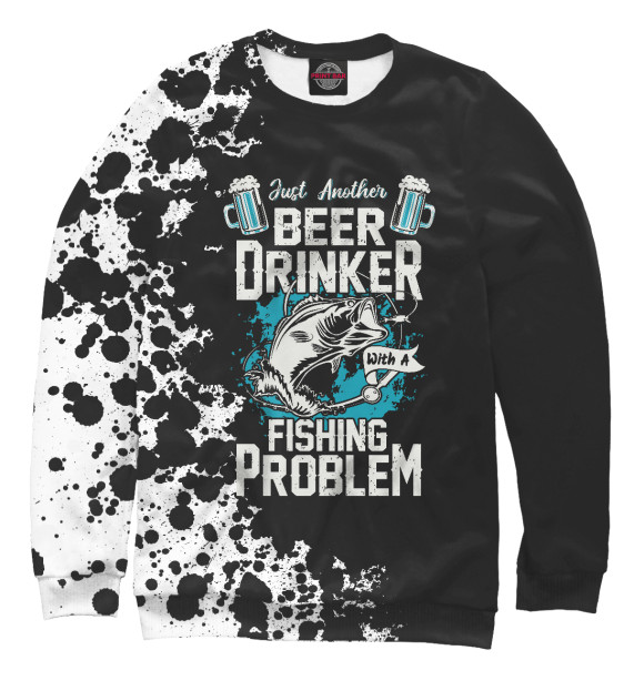 Мужской свитшот с изображением Beer Drinker Fishing цвета Белый