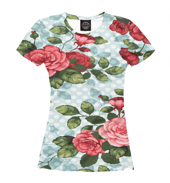 Женская футболка с изображением Розы паттерн цвета Белый