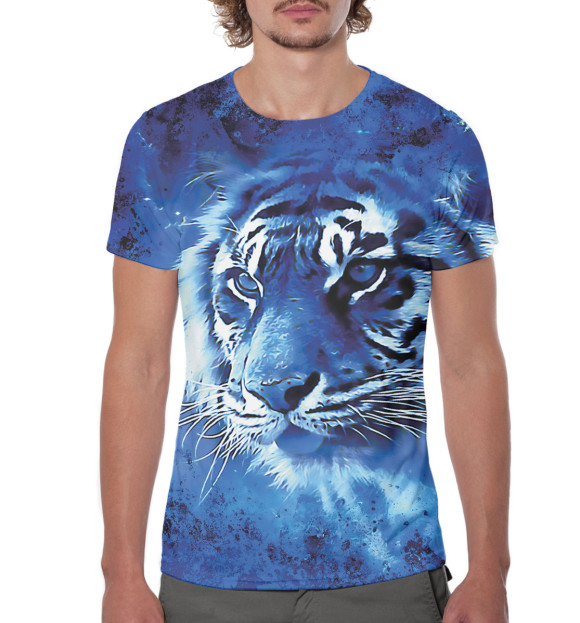 Мужская футболка с изображением Тигр цвета Белый