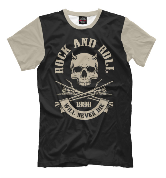 Мужская футболка с изображением Rock N Roll - skull цвета Белый