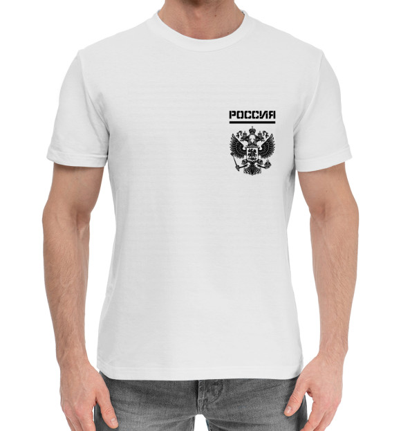 Мужская хлопковая футболка с изображением Россия (двусторонняя) цвета Белый
