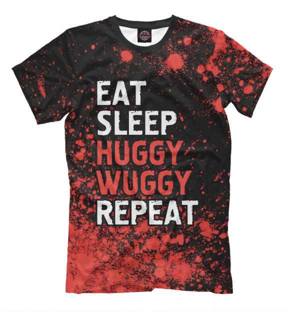 Мужская футболка с изображением Eat Sleep Huggy Wuggy Repeat цвета Белый