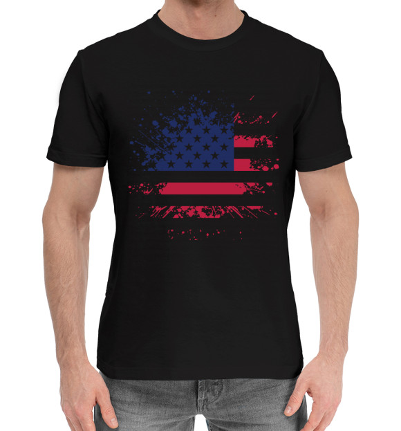 Мужская хлопковая футболка с изображением USA цвета Черный