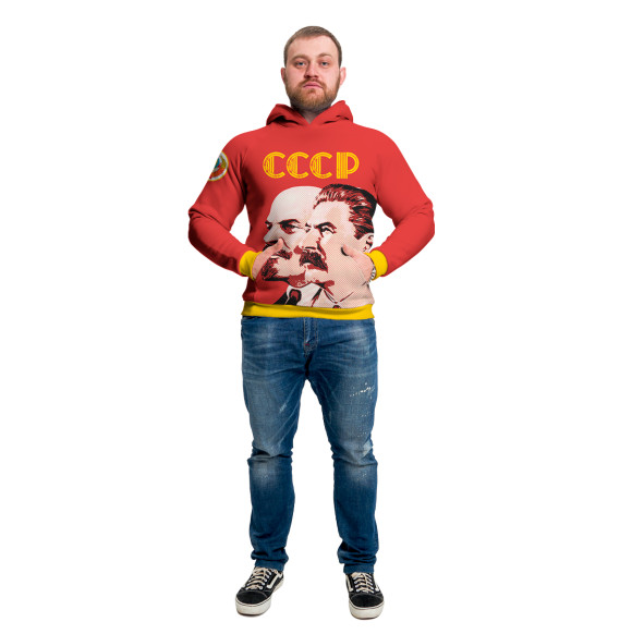 Мужское худи с изображением Ленин - Сталин цвета Белый