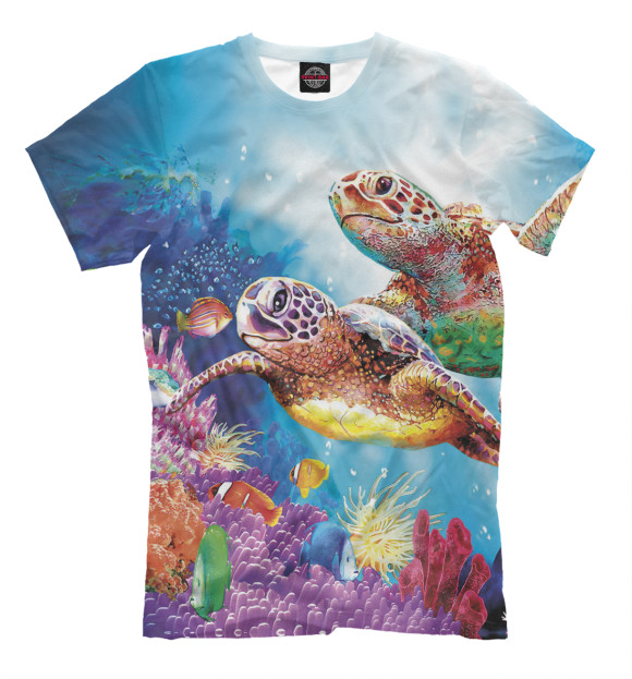 Мужская футболка с изображением Морские черепахи цвета Белый