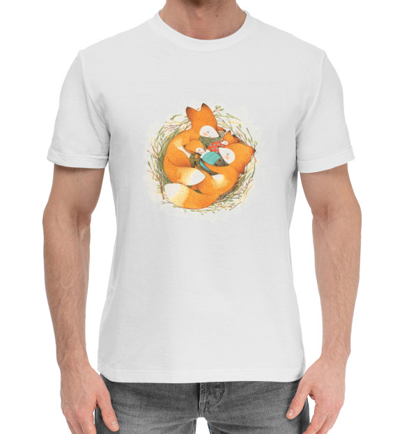 Мужская хлопковая футболка с изображением Лисички цвета Белый