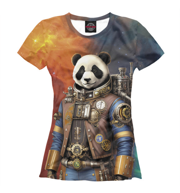 Женская футболка с изображением Панда космонавт - стимпанк цвета Белый