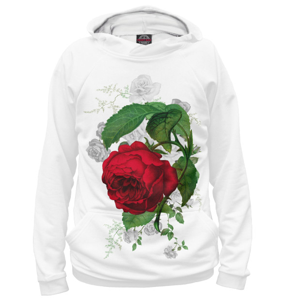 Женское худи с изображением Винтажная роза цвета Белый