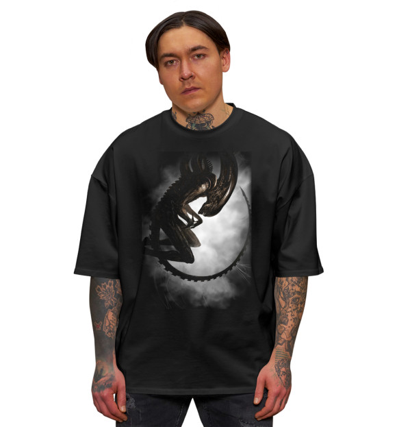 Мужская футболка оверсайз с изображением Ксеноморф цвета Черный