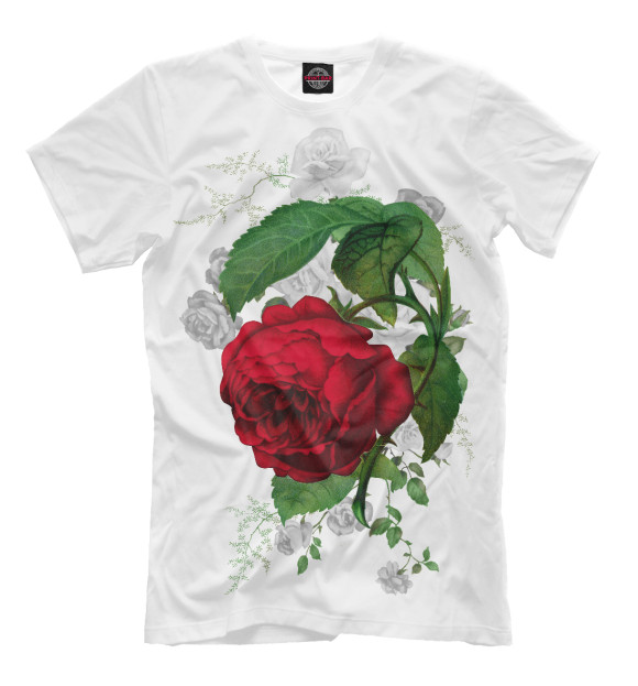 Мужская футболка с изображением Винтажная роза цвета Белый