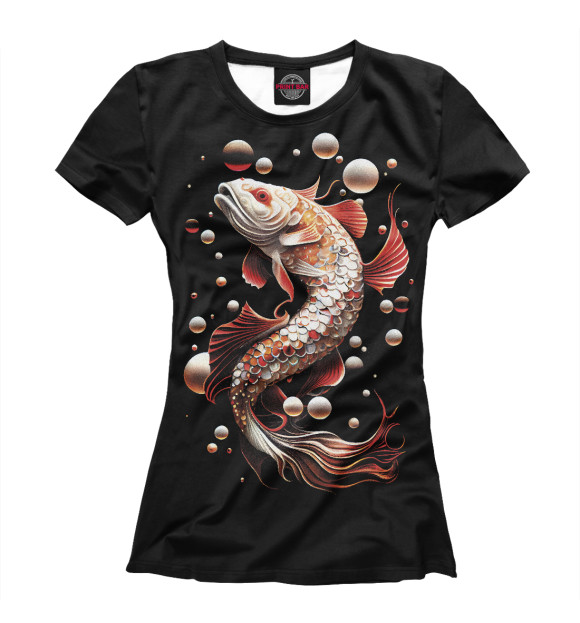 Женская футболка с изображением Сказочная рыбка белый дракон цвета Белый