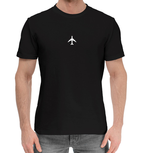Мужская хлопковая футболка с изображением Самолёт цвета Черный