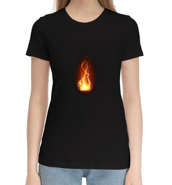 Женская хлопковая футболка с изображением Огонь цвета Черный