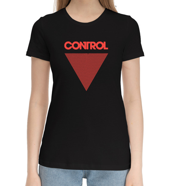Женская хлопковая футболка с изображением Control цвета Черный