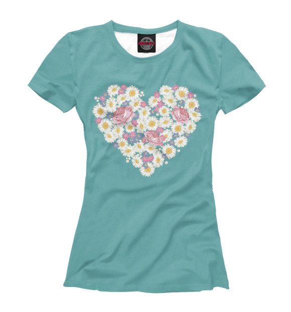 Женская футболка с изображением Сердечные ромашки цвета Белый