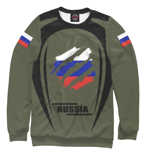 Свитшот для мальчиков с изображением RUSSIA на зелёном фоне цвета Белый