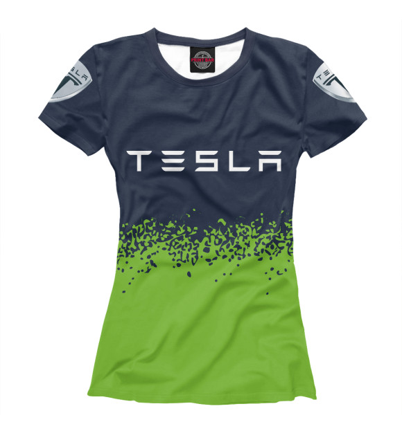 Женская футболка с изображением Tesla | Спрей (На рукавах) цвета Белый