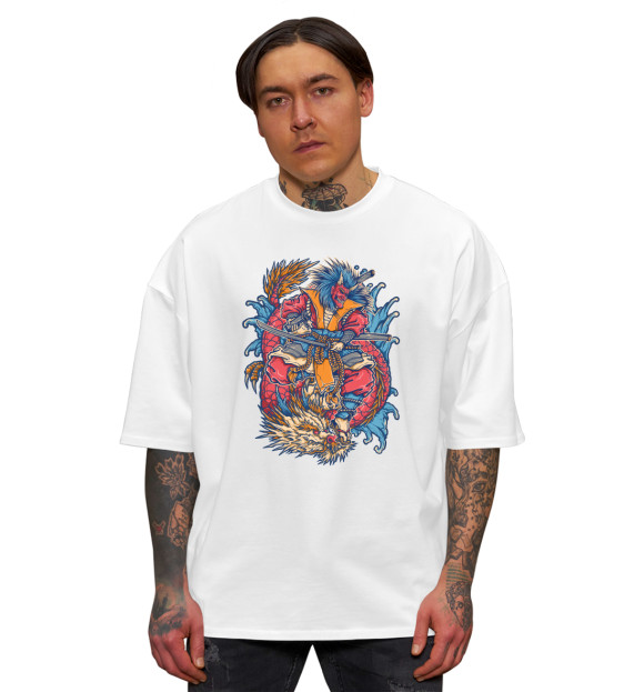 Мужская футболка оверсайз с изображением Самурай цвета Белый