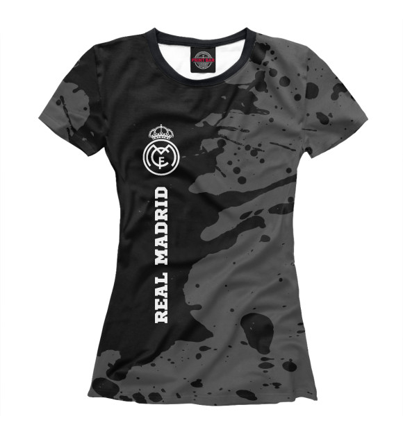 Женская футболка с изображением Real Madrid Sport Black (брызги) цвета Белый