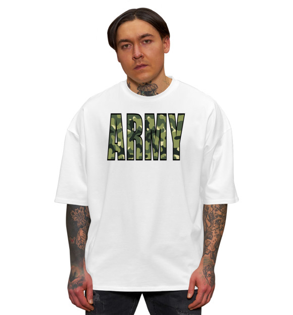 Мужская футболка оверсайз с изображением Армия, надпись ARMY цвета Белый