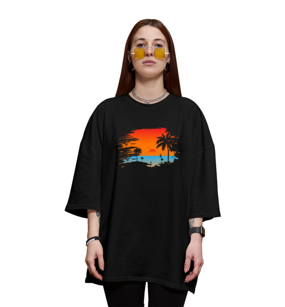 Женская футболка оверсайз с изображением Пляж цвета Черный