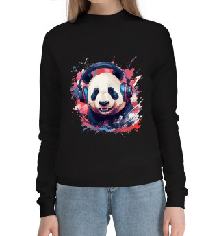 Женский хлопковый свитшот Панда в наушниках