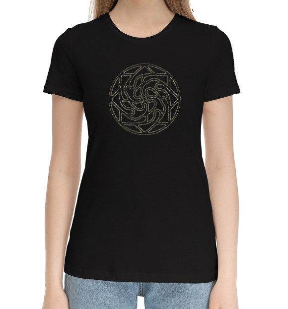 Женская хлопковая футболка с изображением Оберег на здоровье цвета Черный