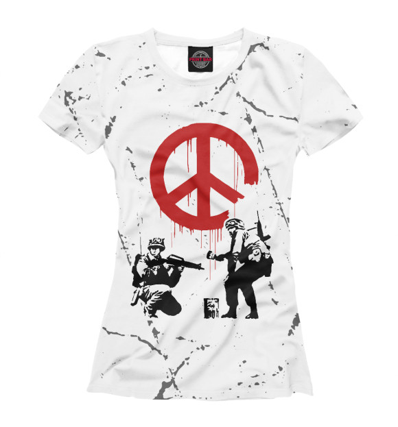 Женская футболка с изображением Banksy - Символ Мира цвета Белый