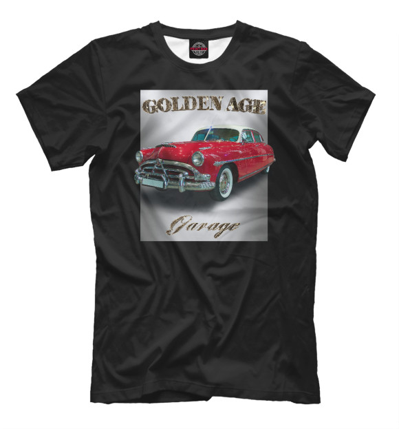 Мужская футболка с изображением Ретро автомобиль Hudson Hornet на черном цвета Белый