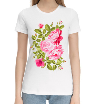 Хлопковая футболка для девочек Розы и пионы