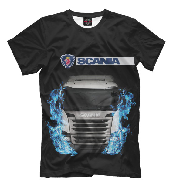 Мужская футболка с изображением Скания и синий огонь цвета Белый