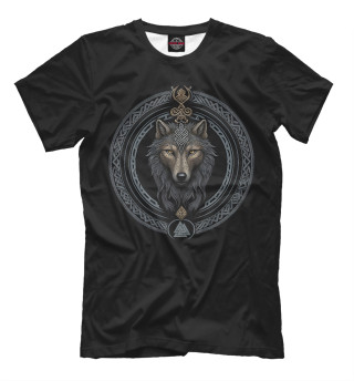 Мужская футболка Волк талисман с валькнутом