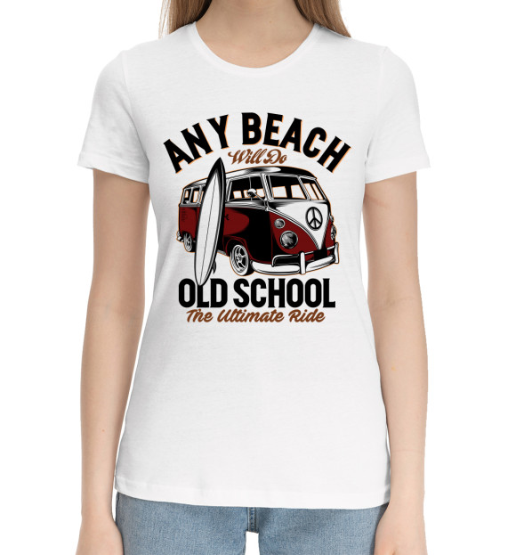 Женская хлопковая футболка с изображением Any Beach Old School цвета Белый