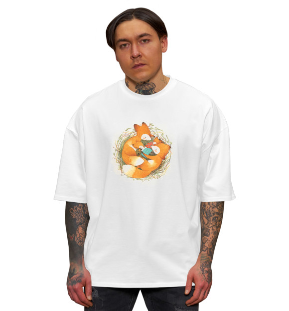Мужская футболка оверсайз с изображением Лисички цвета Белый