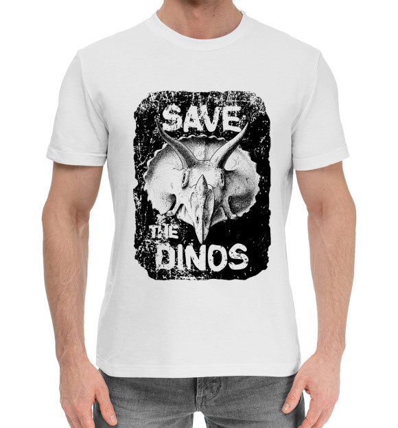 Мужская хлопковая футболка с изображением Save the dinos цвета Белый