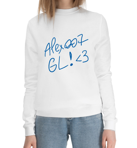 Женский хлопковый свитшот с изображением ALEX007: GL цвета Белый