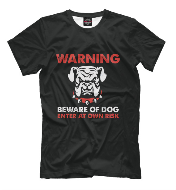 Мужская футболка с изображением Осторожно злая собака! цвета Белый