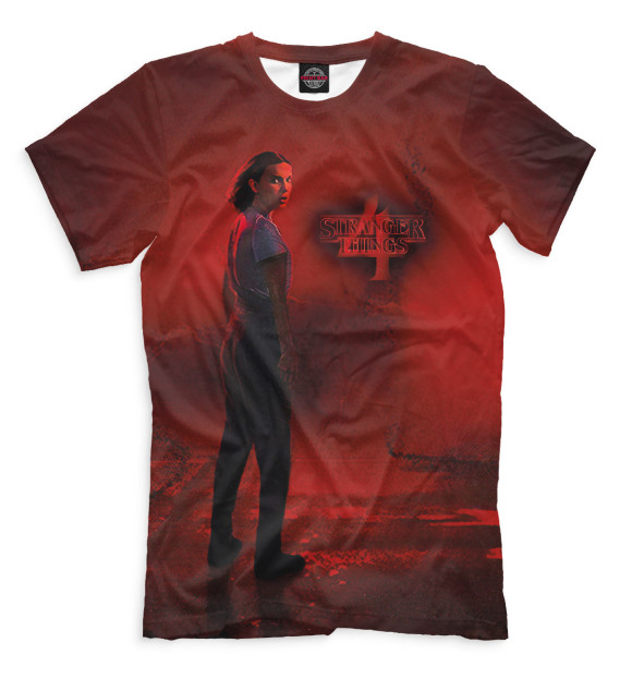 Мужская футболка с изображением Stranger things 4 красный фон цвета Белый